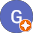 Círculo azul con letra G blanca y un pequeño círculo naranja con estrella blanca.